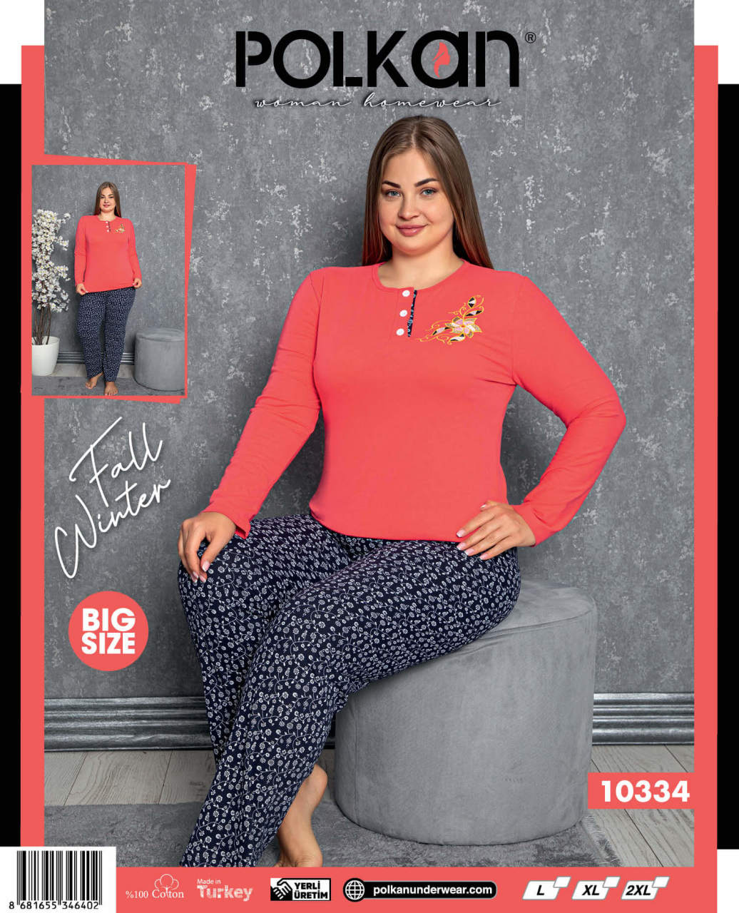 Polcan 10334 Uzun Kollu Düğmeli Bayan Pijama Takımı