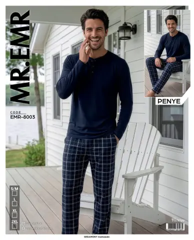 MR-EMR 8003 (M-L-XL-XXL) Penye Uzun Kollu Erkek Pijama Takımı 4'lü