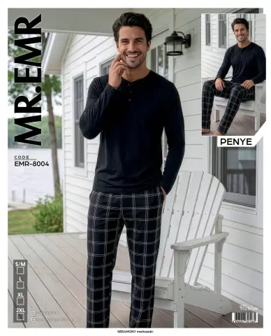 MR-EMR 8004 (M-L-XL-XXL) Penye Uzun Kollu Erkek Pijama Takımı 4'lü