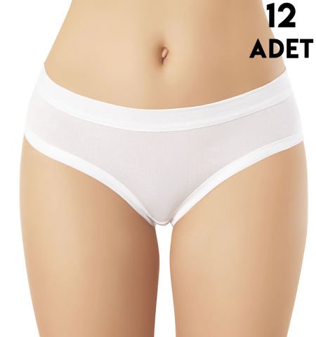 Kota 5105 Geniş Biye Detaylı Modal Bayan Bikini (M-L-XL) 12'li BEYAZ - L