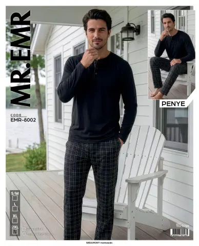 MR-EMR 8002 (M-L-XL-XXL) Penye Uzun Kollu Erkek Pijama Takımı 4'lü