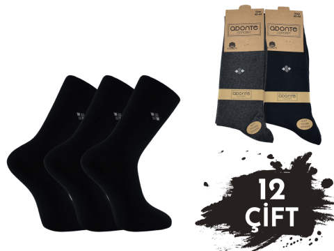 Adonte %90 Pamuk Dikişsiz Desenli Erkek Penye Çorap 12'li