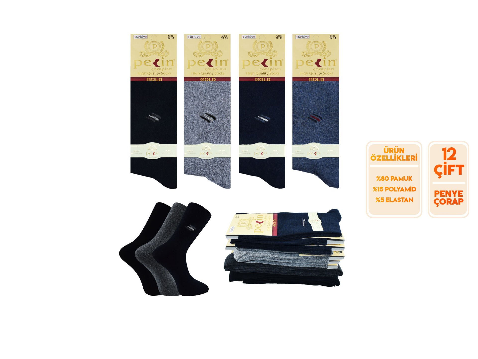 Pelin 1-28 Erkek Likralı Çorap 12'li