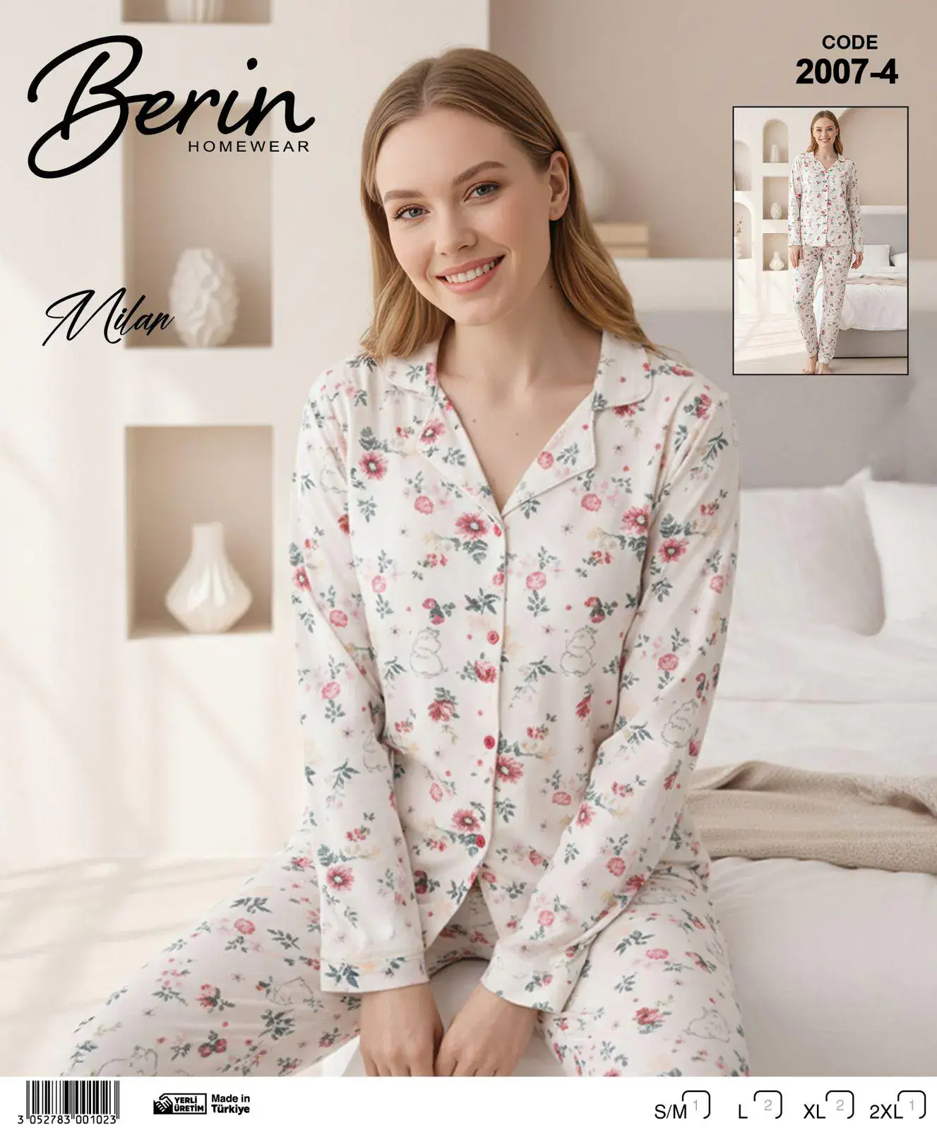 Berin 2007-4 (M-L-XL-XXL) Bayan Uzun Kollu Milan Pijama Takımı 6'lı
