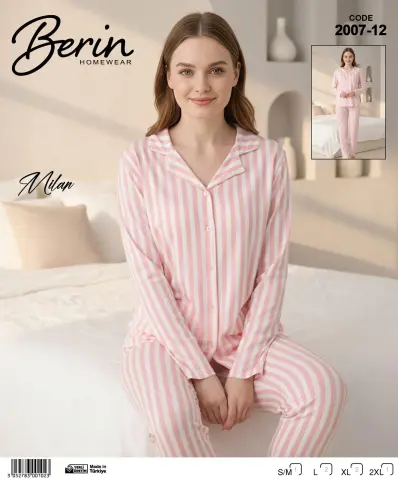 Berin 2007-12 (M-L-XL-XXL) Bayan Uzun Kollu Milan Pijama Takımı 6'lı
