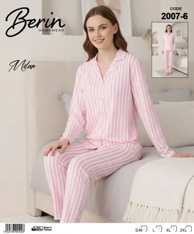 Berin 2007-6 (M-L-XL-XXL) Bayan Uzun Kollu Milan Pijama Takımı 6'lı