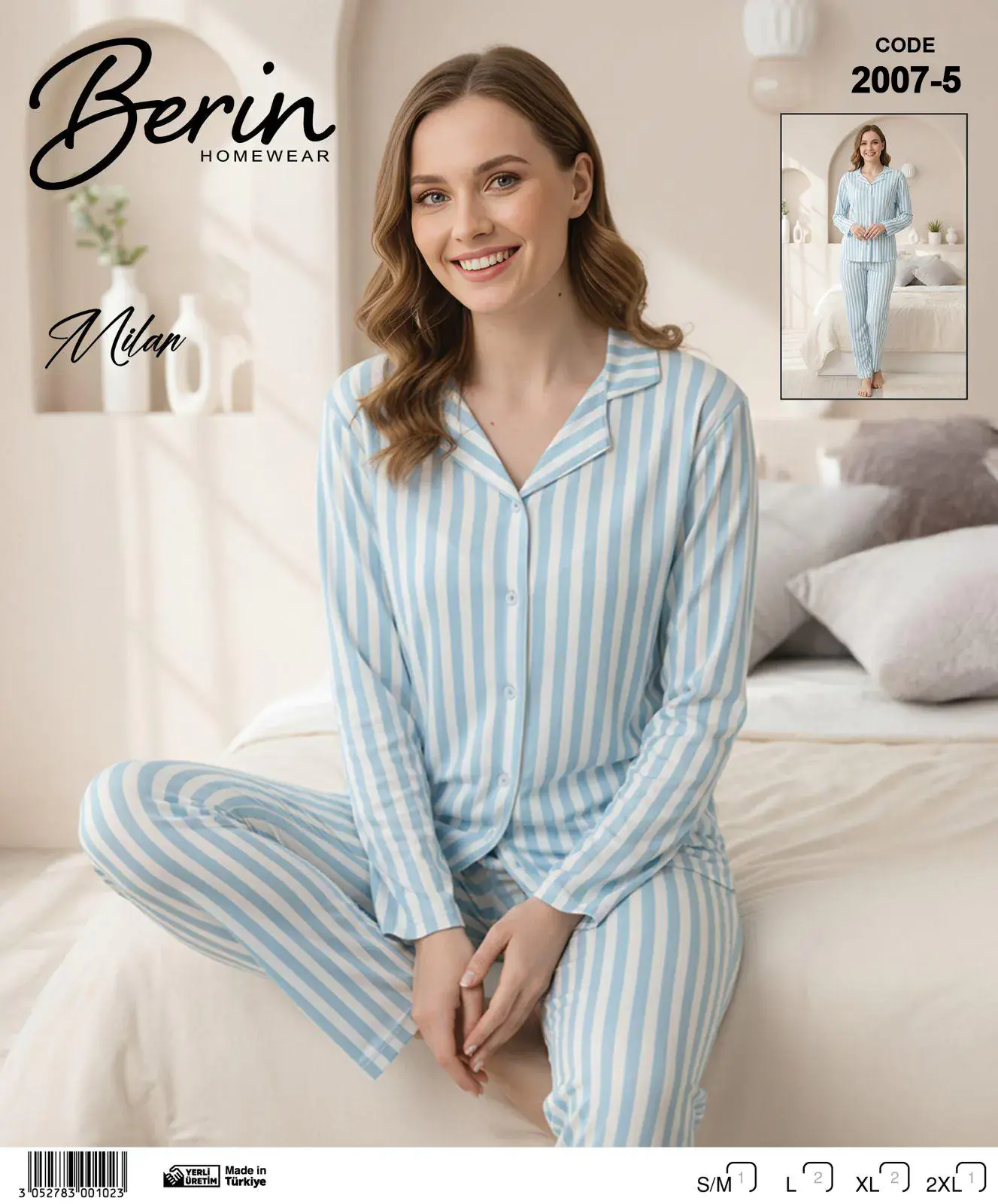 Berin 2007-5 (M-L-XL-XXL) Bayan Uzun Kollu Milan Pijama Takımı 6'lı