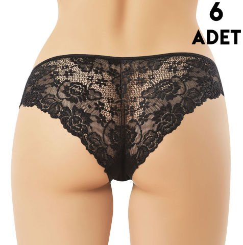 Kota 5025 (M-L-XL-2XL) Kaşkorse Dantelli Bayan Külot 6'lı SİYAH - XL