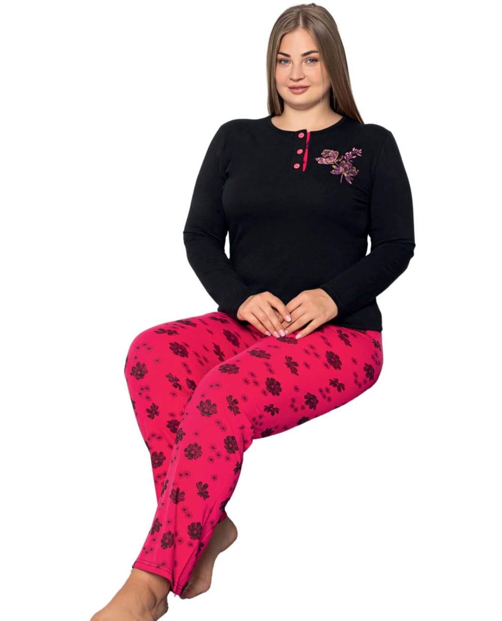 Polcan 10323 Uzun Kollu Düğmeli Bayan Pijama Takımı