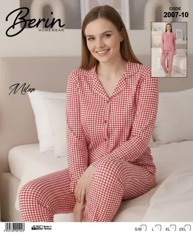 Berin 2007-10 (M-L-XL-XXL) Bayan Uzun Kollu Milan Pijama Takımı 6'lı