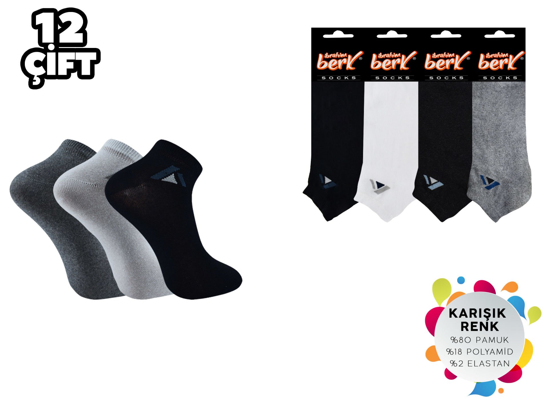 İbrahim Berk 11-37 Erkek Likralı Patik Çorap 12'li