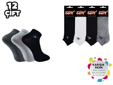 İbrahim Berk 11-37 Erkek Likralı Patik Çorap 12'li
