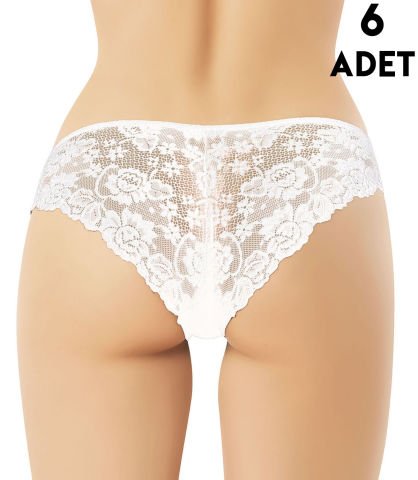 Kota 5025 (M-L-XL-2XL) Kaşkorse Dantelli Bayan Külot 6'lı BEYAZ - M