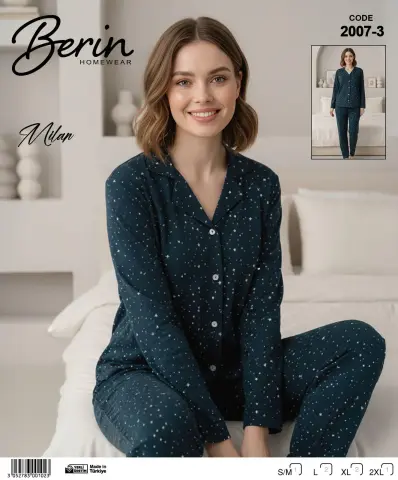 Berin 2007-3 (M-L-XL-XXL) Bayan Uzun Kollu Milan Pijama Takımı 6'lı