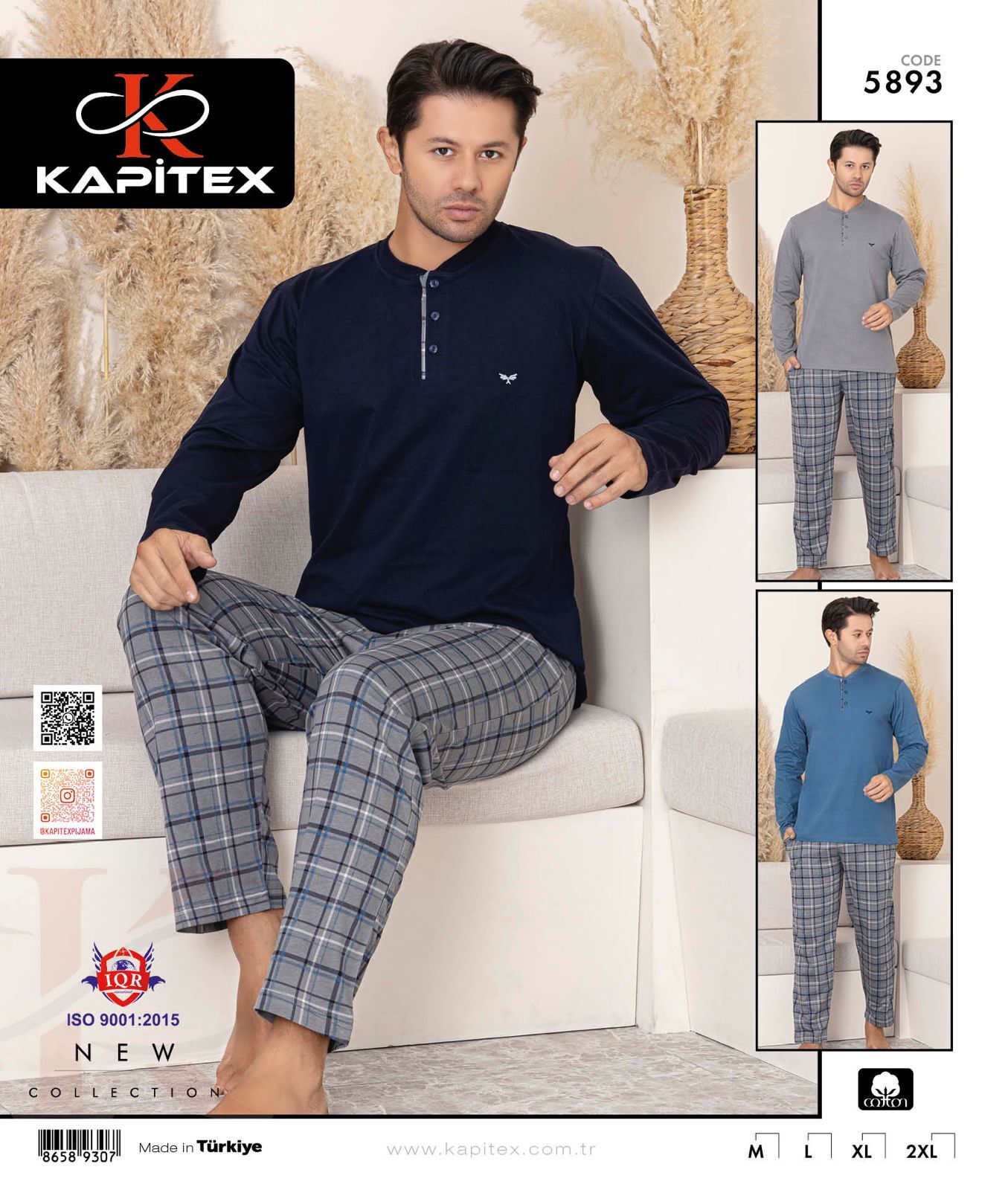 Kapitex 5893 (M-L-XL-XXL) Erkek Uzun Kollu Pijama Takım 4'lü