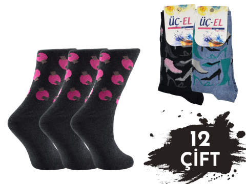Üçel Ekonomik Desenli Bayan Soket Çorap 12'li