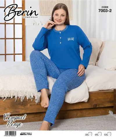 Berin 7003-2 (3XL-4XL-5XL) Bayan Battal Uzun Kollu Kompak Pijama Takımı 6'lı