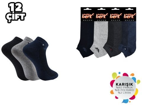 İbrahim Berk 11-41 Erkek Likralı Patik Çorap 12'li
