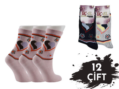 Üçel Ekonomik Desenli Bayan Soket Çorap 12'li