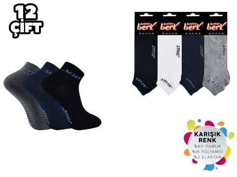 İbrahim Berk 11-45 Erkek Likralı Patik Çorap 12'li
