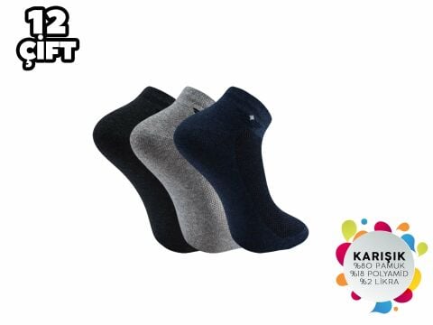 İbrahim Berk 11-12 Erkek Likralı Patik Çorap 12'li