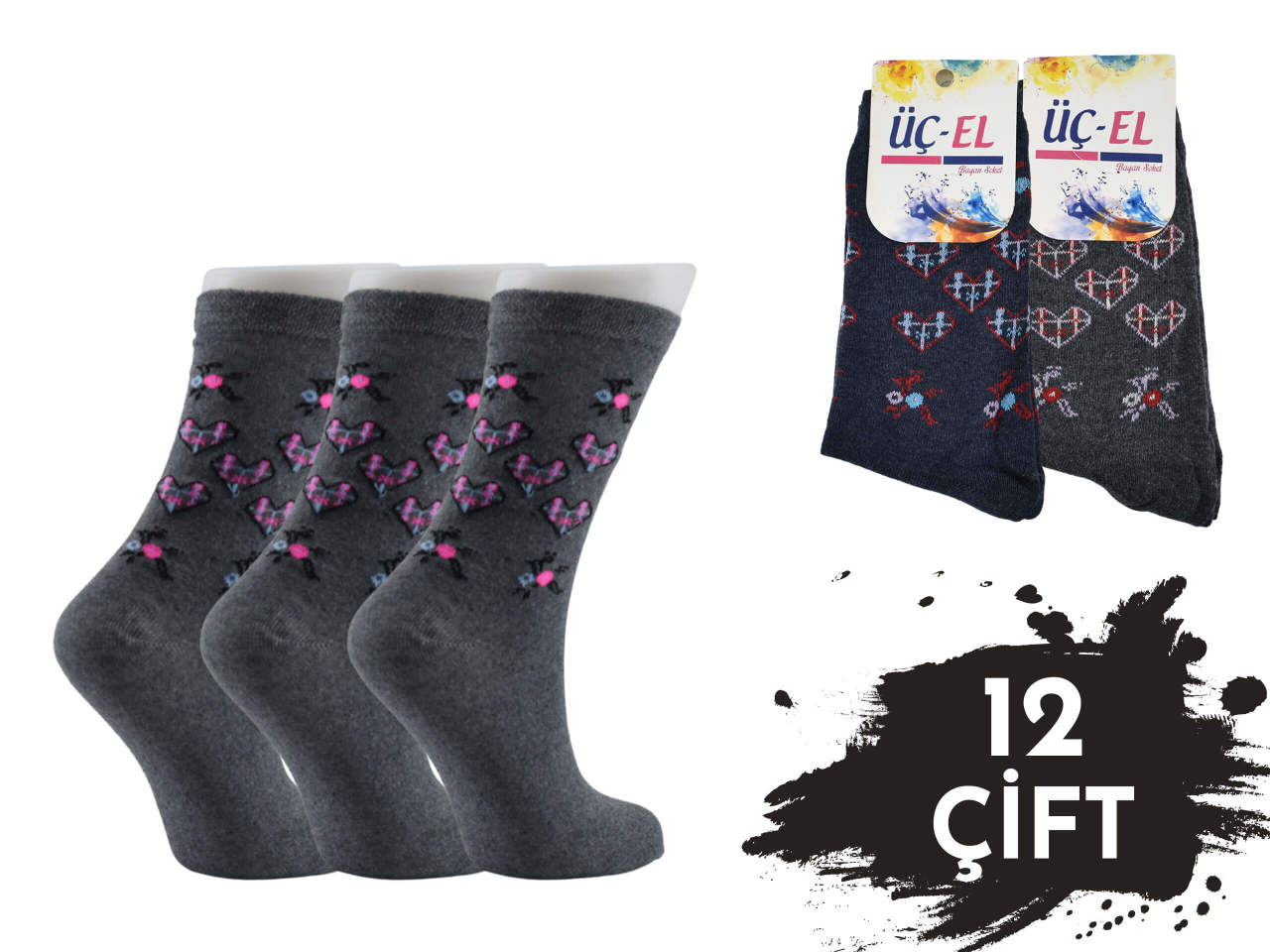 Üçel Ekonomik Desenli Bayan Soket Çorap 12'li