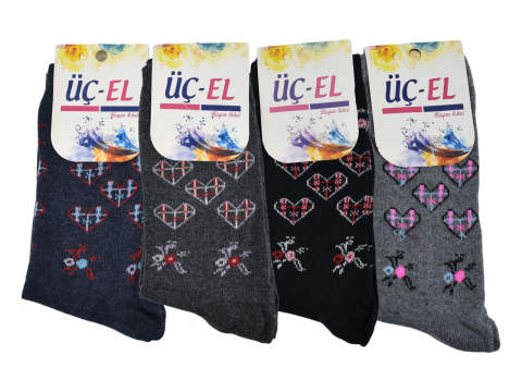 Üçel Ekonomik Desenli Bayan Soket Çorap 12'li