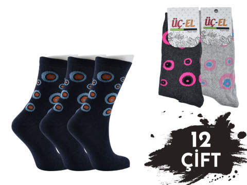 Üçel Ekonomik Desenli Bayan Soket Çorap 12'li