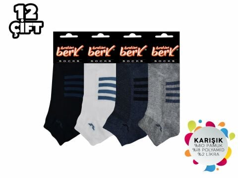 İbrahim Berk 11-14 Erkek Likralı Patik Çorap 12'li