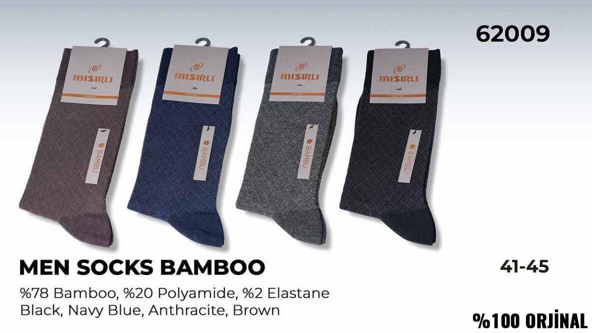Mısırlı 62009 (41-45) Dikişsiz Organik Bambu Erkek Çorap 12'li
