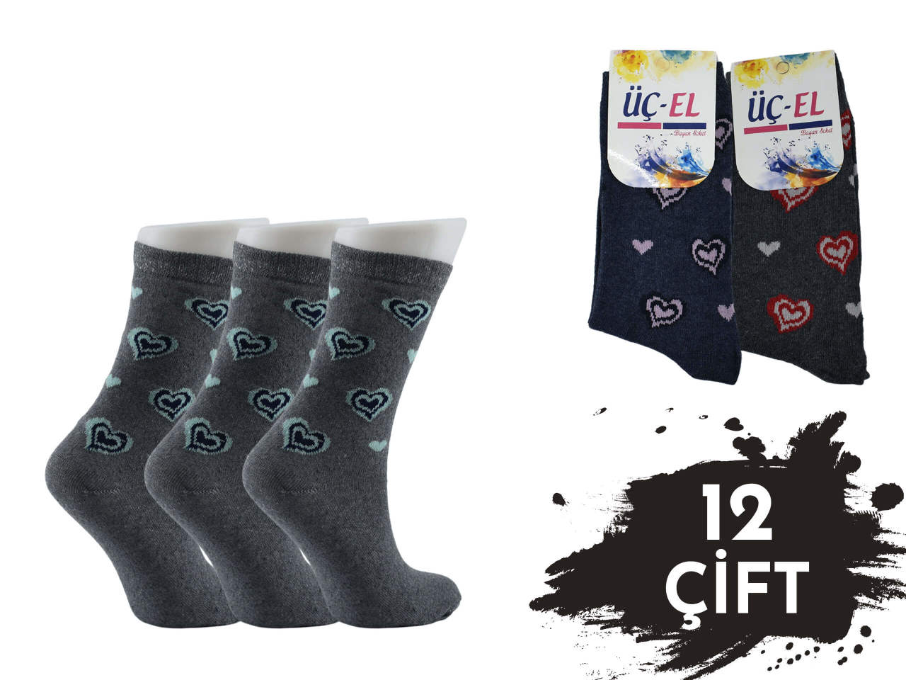 Üçel Ekonomik Desenli Bayan Soket Çorap 12'li