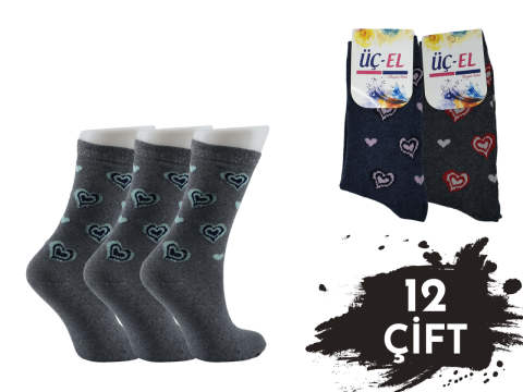Üçel Ekonomik Desenli Bayan Soket Çorap 12'li