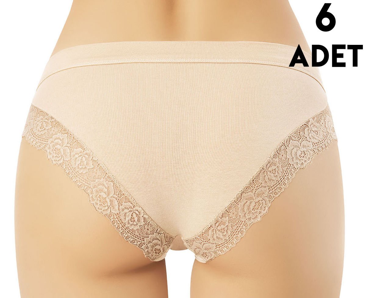 Kota 5106 Dantel Ve Biye Detaylı Modal Bayan Bikini (M-L-XL) 6'lı TEN - M