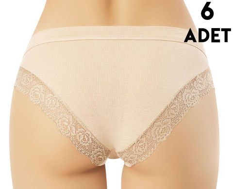 Kota 5106 Dantel Ve Biye Detaylı Modal Bayan Bikini (M-L-XL) 6'lı TEN - M