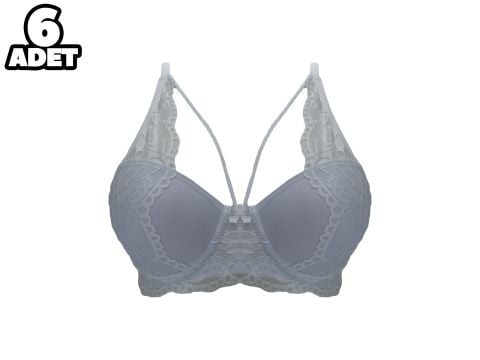 Liza 1025 Beyaz Balenli Destekli Yarı Dantelli Çapraz Askılı Bayan Sütyen 6'lı