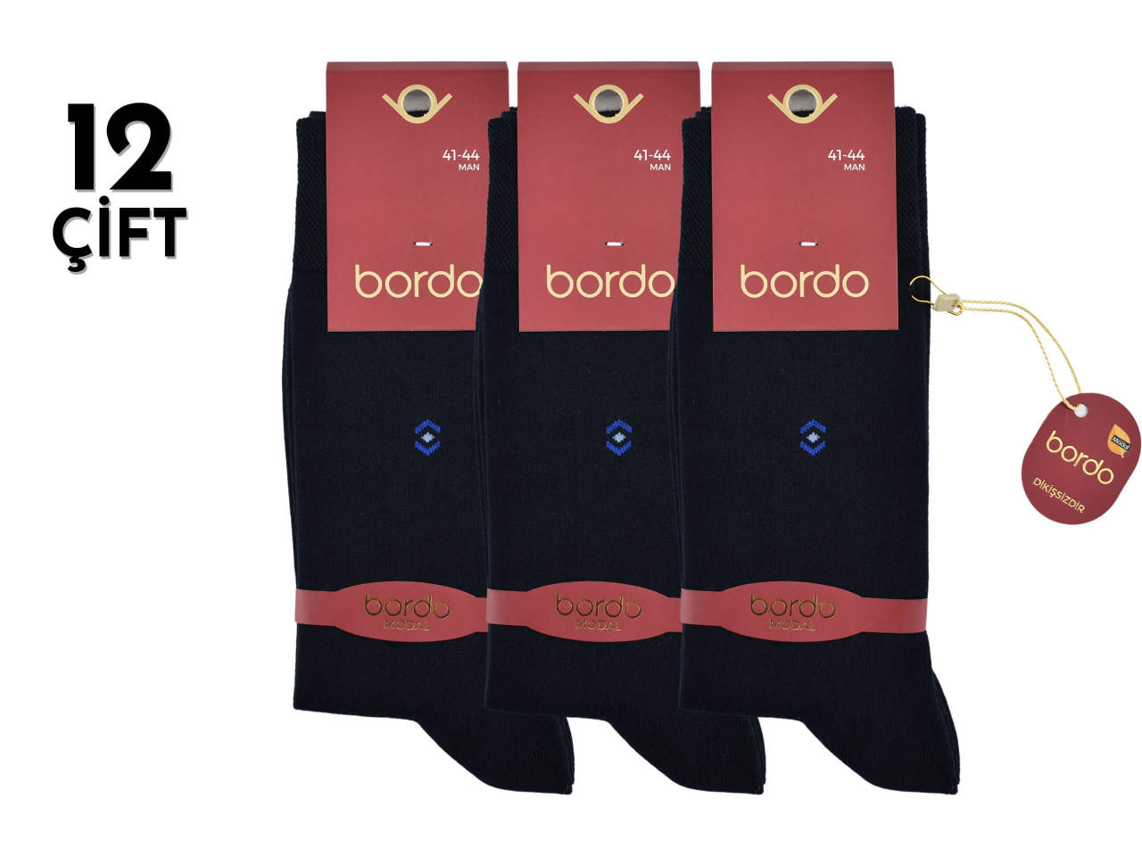 Bordo 1002 Dört Mevsim Modal Dikişsiz Erkek Çorap 12'li