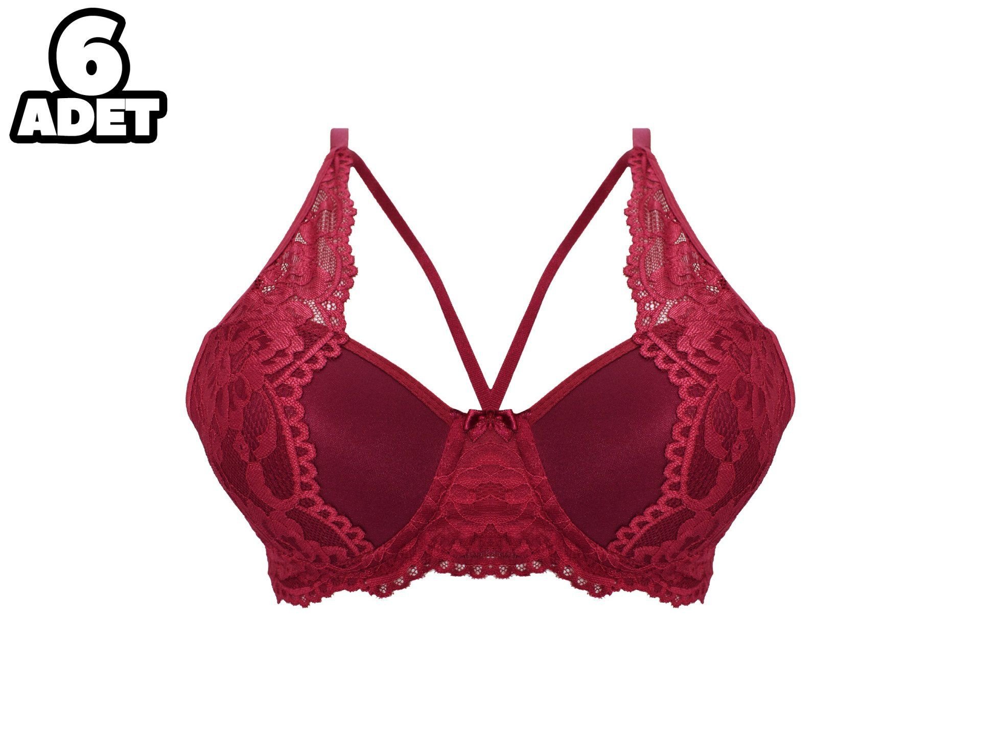 Liza 1025 Bordo Balenli Destekli Yarı Dantelli Çapraz Askılı Bayan Sütyen 6'lı