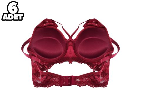Liza 1025 Bordo Balenli Destekli Yarı Dantelli Çapraz Askılı Bayan Sütyen 6'lı