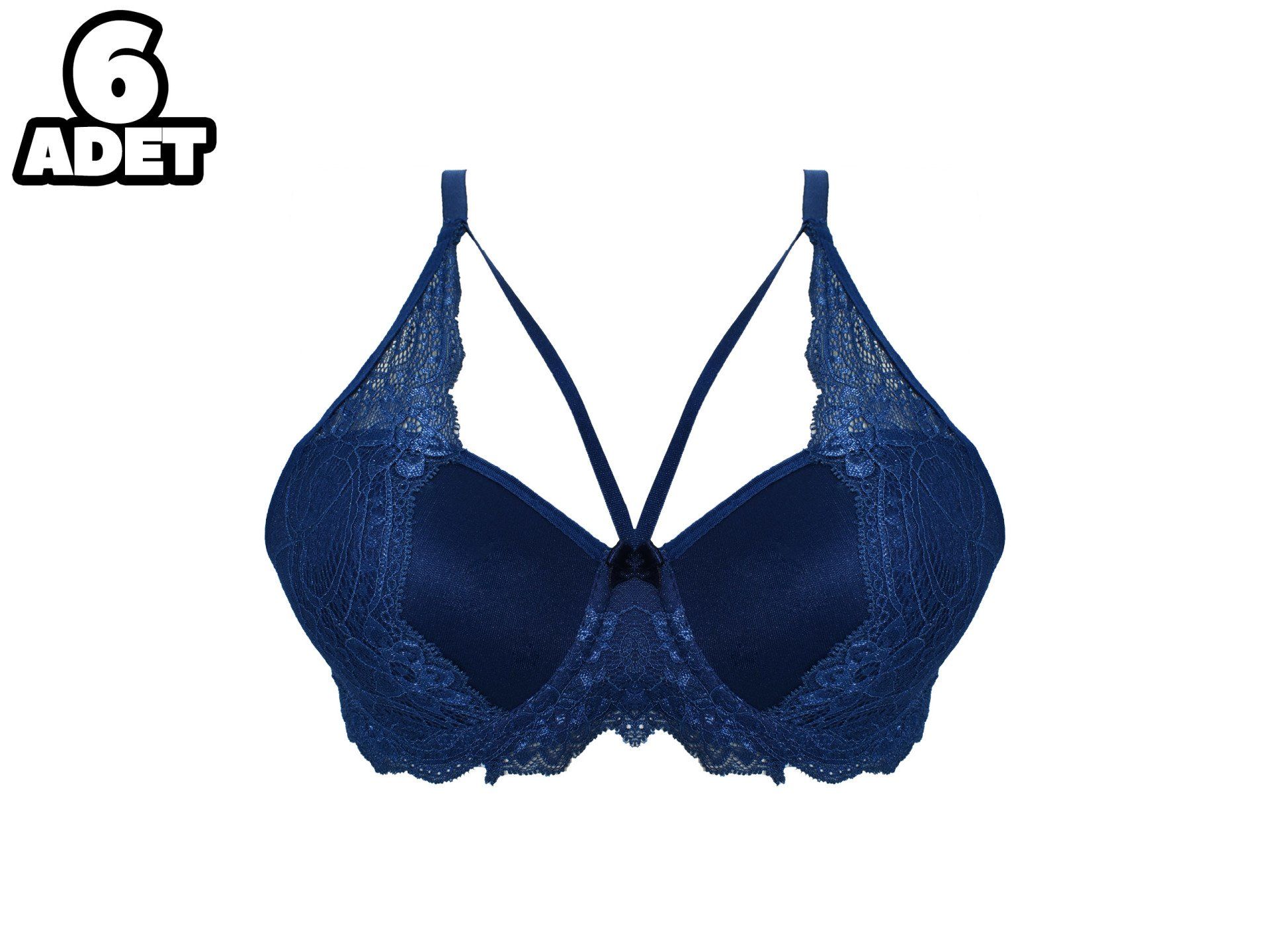 Liza 1025 Lacivert Balenli Destekli Yarı Dantelli Çapraz Askılı Bayan Sütyen 6'lı