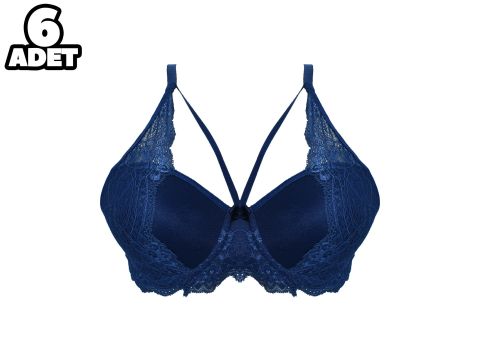 Liza 1025 Lacivert Balenli Destekli Yarı Dantelli Çapraz Askılı Bayan Sütyen 6'lı