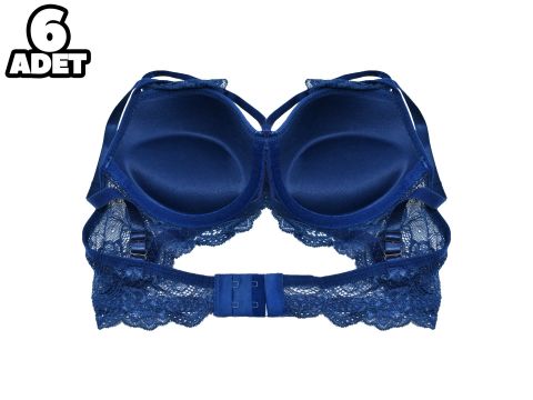 Liza 1025 Lacivert Balenli Destekli Yarı Dantelli Çapraz Askılı Bayan Sütyen 6'lı
