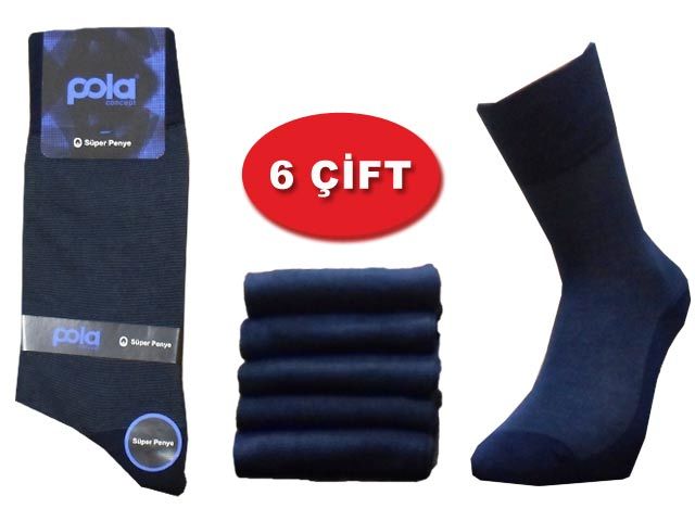 POLA ERKEK BERN MODEL DİKİŞSİZ PENYE ÇORAP PAKET 6 ADET