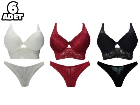 Aysemin 6003 B Cup (80-85-90-95) Balenli Desteksiz Bayan Sütyen Takım 6'lı