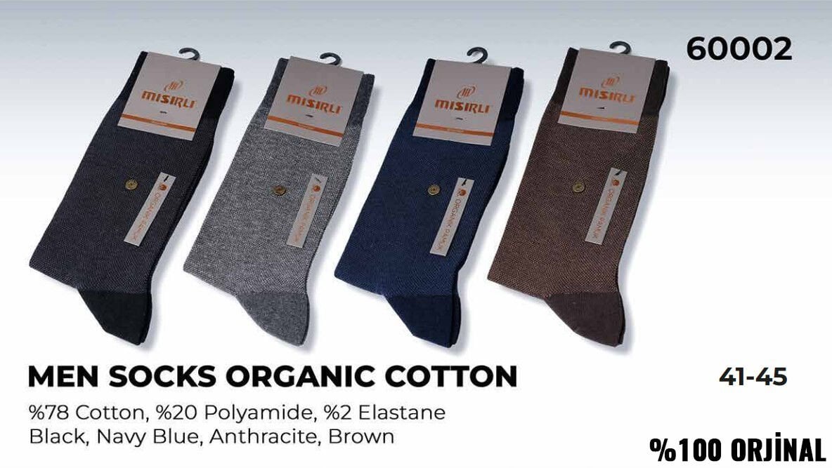 Mısırlı 60002 (41-45) Dikişsiz Organik Pamuk Erkek Çorap 12'li