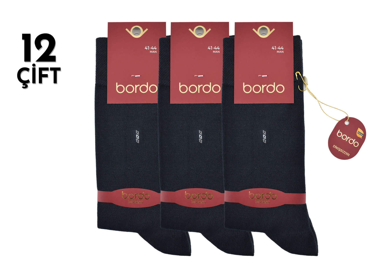 Bordo 1003 Dört Mevsim Modal Dikişsiz Erkek Çorap 12'li