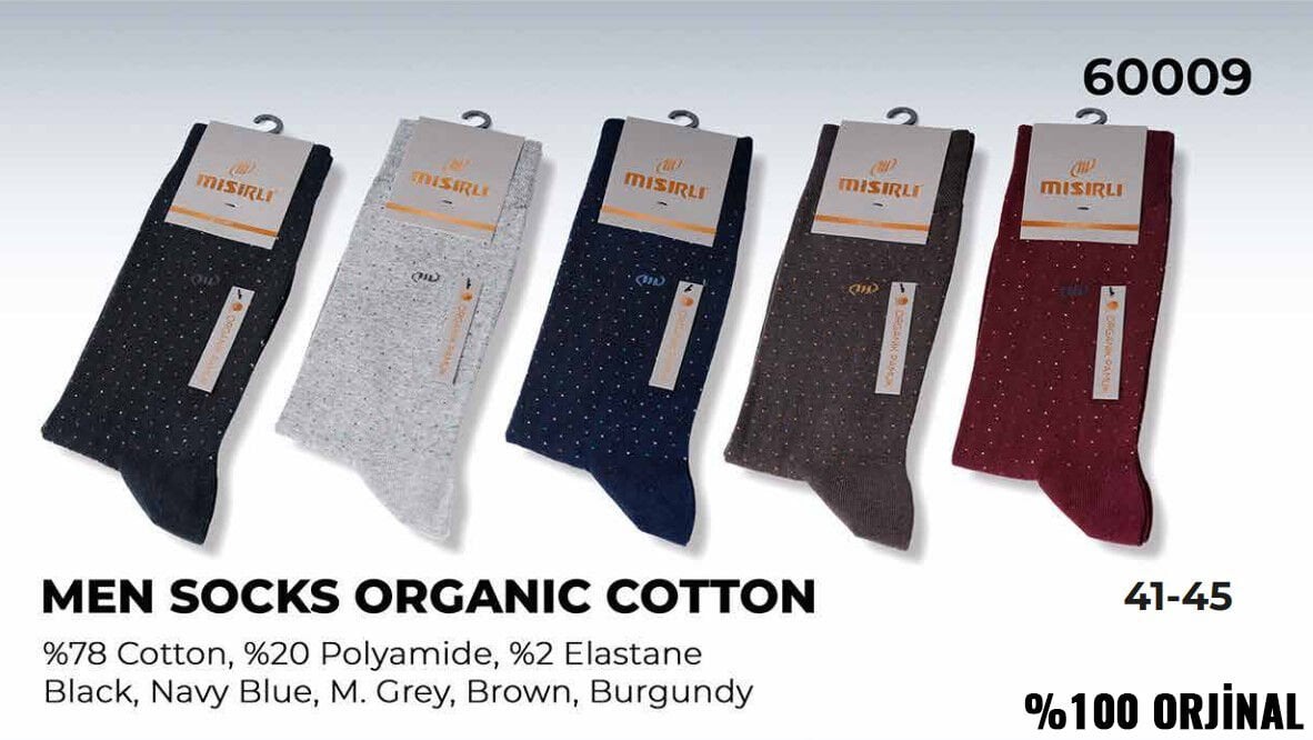 Mısırlı 60009 (41-45) Dikişsiz Organik Pamuk Erkek Çorap 12'li