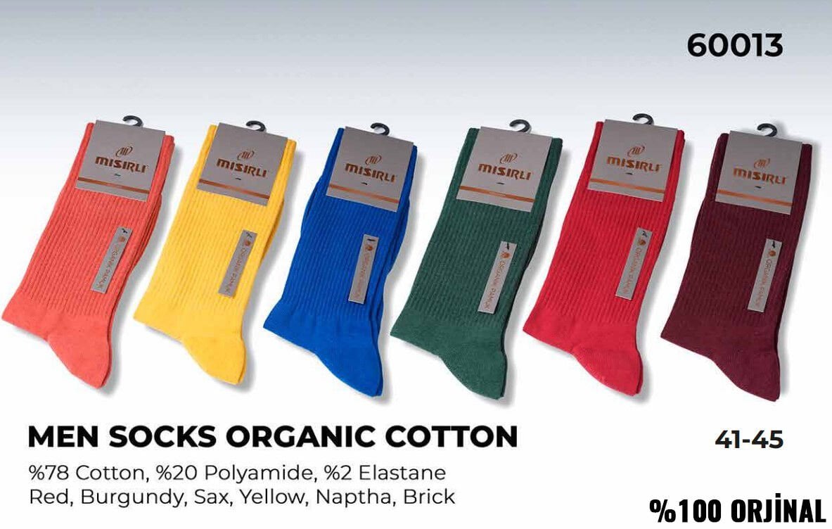 Mısırlı 60013 (41-45) Dikişsiz Organik Pamuk Erkek Çorap 12'li