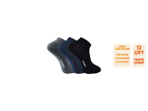 İbrahim Berk 11-31 Erkek Likralı Patik Çorap 12'li