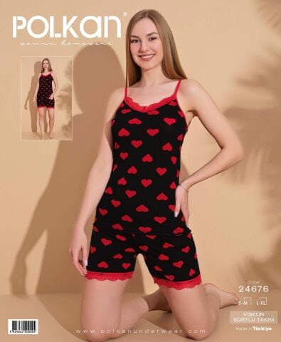 Polkan 24676 Beden (SM-LXL) Viskon Bayan Şortlu Takım 6'lı