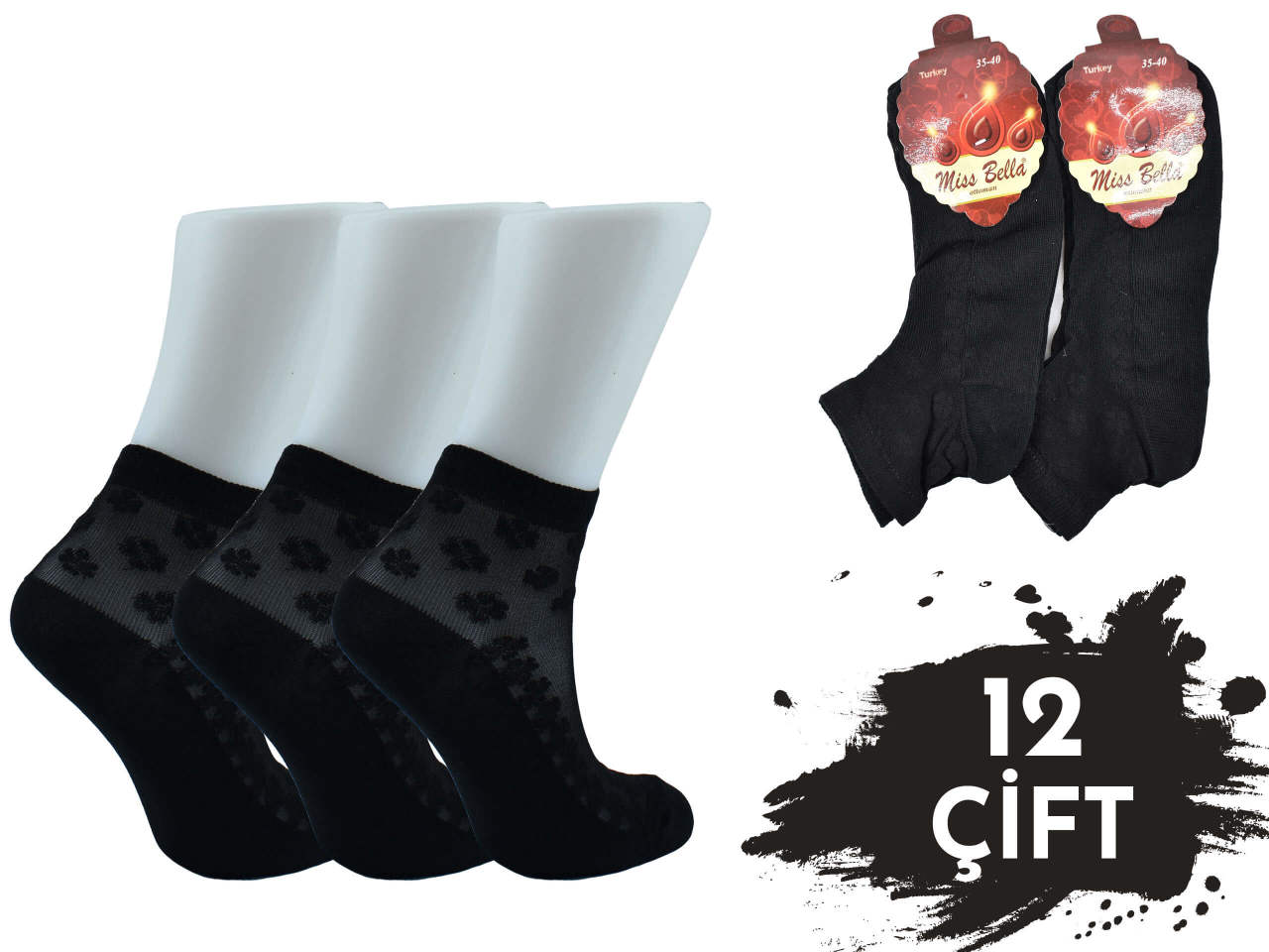 Miss Bella Kabartma Desen Bayan Tül Patik 12'li